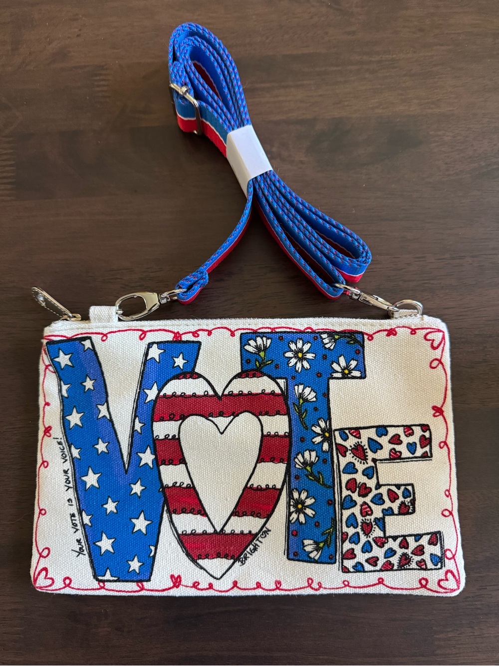 Brighton Red and Blue Canvas Crossbody Bag